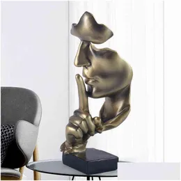 Oggetti decorativi Figurine Il silenzio è oro Statua Resina Faccia astratta Scpture Arte Artigianato Soggiorno Ufficio Decorazione della casa Ornam Dhzj9