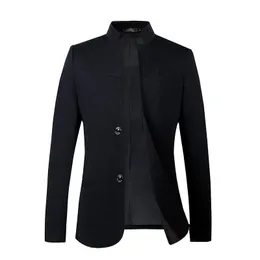 Black Stand Collar Blazer Coat Men Fashion Slim Fit Jacket Gray Navy SpringAutumn Mens Suit Tops Plus Size S4XL 5XL 240124