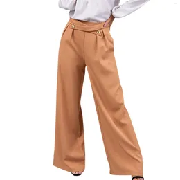 Kadın pantolon moda düz renkli fermuarlı cep rahat geniş bacak cilt dostu ve rahat pantolon ropa mujer