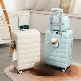 Suitcases Small Fresh Candy Color Travel Multi Functional Luggage Trolley Box With Cup Holder And Rod