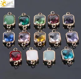 CSJA Cheap 10pcs Bohemian Square Crystal Glass Beads Gold Double Rings Pendant for Necklace Charm Bracelets Connector Jewellery Fi9019536