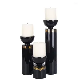 Portacandele Supporto unico Supporto per matrimonio di compleanno Candele bougeoir da chiesa nere rotonde verticali in ceramica europea