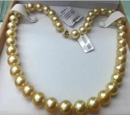 Fine pearls jewelry single strand 1011mm south sea round natural gold pearl necklace 18inch 14k3997198