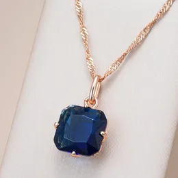 Pendant Necklaces Kinel Luxury Square Blue Natural Zircon Necklace For Women Fashion 585 Rose Gold Color Fine Daily Ethnic Bride Jewelry