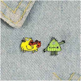 Pins Broches Xedz Engraçado Frango Metal Esmalte Broche One-Eyed Cactus Único Diversão Lapela Mochila Animal Planta Jóias Acessórios Presente D Otyes