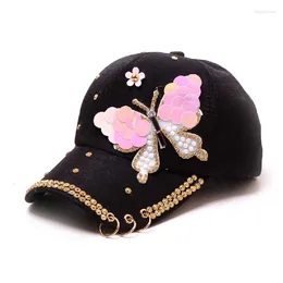 Bonés de bola outono feminino boné de beisebol feminino cheio de cristal colorido grande borboleta chapéu algodão brilhante metal snapback hip hop chapéus