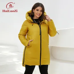 HaiLuoZi Winter Women's Jacket Plus Size Pocket Thick Windproof Cotton Parka Warm Hooded Female Outwear Women Coat 87-2 240131