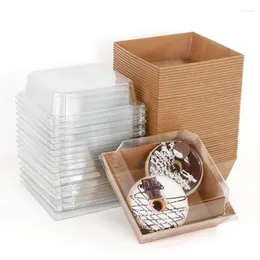 Confezione regalo 5 pezzi di forma quadrata con coperchio trasparente oleata in carta Kraft scatola di plastica per sandwich di torta di compleanno di nozze a casa