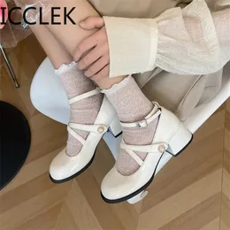 Mary Jane Shoes Women Japanese Vintage Girls steries uniform square keel cross cross buckle footwear 240130