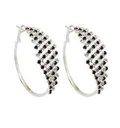 New Fashion Clear Black White Rhinstone Crystal Circel Orecchini a cerchio Nightclub Orecchino ad anello per le donne LT23206826