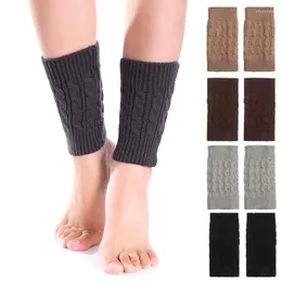Meias femininas 1 par mais quente capa de pé estiramento malha crochê bota punhos outono inverno moda acessórios curtos