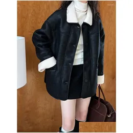 レディースジャケットルーズフィットコーヒーラムズウールビッグサイズ厚い暖かいジャケットラペル長袖女性コートファッション秋の冬O847ドロップデリオトオックス