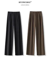 Syiwidii ​​Wide Leg Pants for Women Elegant Office Ladies High Maisted Stight Suits Trousers Casual Camel Black 240123