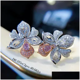 Stud Earrings Luxury Romantic Clover Orcs For Women Pink Crystal Accessories Sier Plated Fashion Engaged Jewelry Drop Delivery Otzvx