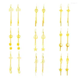 Kolczyki Dangle Pure Gold Kolor Długie frędzle upuść moda 24K Eleganckie serce/list/klucz dla kobiet biżuteria ślubna