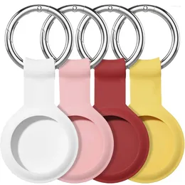 Keychains Compatible For AirTag Case Keychain Silicone Protective Cover Secure Holder With Key Ring-4 Pack Red/White/Yellow/Pink