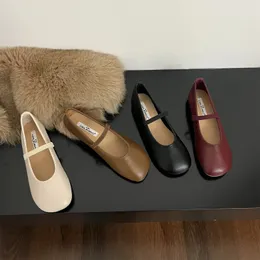 Bailamos Bahar Kadınlar Vintage Flats Düğme Kare Toe Toe Mary Janes Sıradan Ayakkabı Konfor Üzerinde Slipers Ayakkabı Bale Ayakkabı 240124