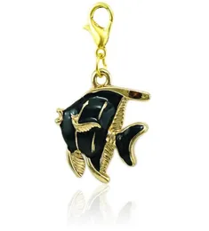 Goldfarbene schwimmende Karabinerverschluss-Charms baumeln schwarze Emaille-Fisch-Tier-Charms zum Selbermachen für Schmuckherstellung, Zubehör 4958524