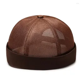 Berets Solid Color Dome Hat Mens Breathable Mesh Brimless Caps Street Portable Docker Sailor Crimping Hats Hip Hop Cap