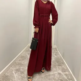 Ethnische Kleidung muslimische Frauen Chiffon Langes Kleid Ramadan Abaya Dubai Türkei Kaftan Rüschen Cafan Sommer Islamic Arabic Robe Kleid