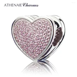 Lose Edelsteine ATHENAIE Echtes 925er Silber mit herzförmigem „To My Miss“-Charm-Perlen-Pflaster in rosa CZ, passend für alle europäischen Armbänder, Halskettenfarbe