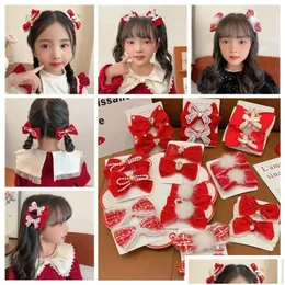 Hair Accessories Chinese Year Red Bow Hairpin Girl Childrens P Bowknot Clip Headwear Hanfu Headdress Drop Delivery Baby Kids Maternity Otqyv