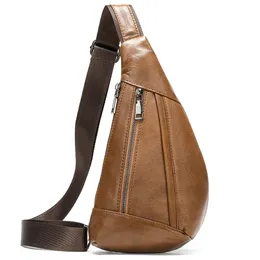 Boş zaman gerçek deri göğüs çanta omuz çantası yeni stil moda erkek çanta yaratıcı tasarımcı tek omuz crossbody çanta vintage üçgen adam çanta bel çantası
