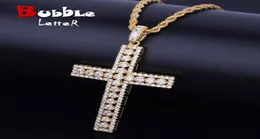 Cubic Zirconia Pendant Gold Color Copper Material Bling Zircon Necklace Men Women Hip Hop Jewelry C10034339266