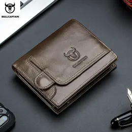 Bullcaptain rfid bloqueando carteira masculina vintage vaca carteira de couro genuíno masculino artesanal billfold moeda bolsa carteira curta 240118