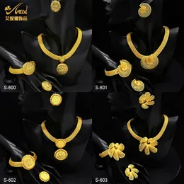 Aniid smycken set för kvinnor chunky halsband örhängen dubai guld pläterade armband afrikansk mode 4st smycken för festbröllop 240123