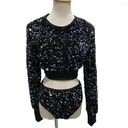 Abbigliamento da palco Costume da DJ sexy Glitter Paillettes Top Pantaloncini Set diviso Nightclub Bar Donne Cantante Dance Team Jazz Performance Outfit