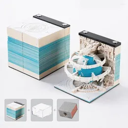 Earth 2024 Calendar Omoshiroi Block 3D Memo Pad Paper Paper Notepad with Acrylic Box Gift for Boys Birth