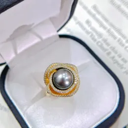 Cluster Rings XX2024 Solid 925 Sterling Silver Round 10-11mm Nature Sea Water Black Tahiti Pearl For Women Fine Birthday Presents