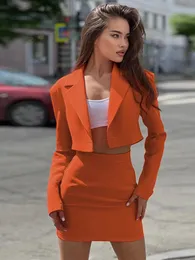 Blazer Anzüge 2 Stück Outfit Frauen Langarm Crop Coat Hohe Taille Mini Rock Herbst Kleidung Streetwear Y2k Zwei Stück Sets 240202