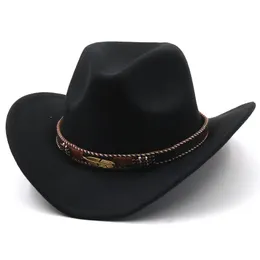 Chapéu de vaqueiro ocidental masculino de lã para cavalheiro senhora jazz cowgirl com couro cloche igreja sombrero bonés 240126