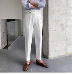 Erkekler Pantolon Düşük Kaliteli İş Gündelik Dökümlü Yüksek Bel Pantolon Modaya Gizli Pantolon Erkekler için Formal Traje de Vestir Hombre