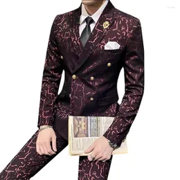 Erkekler Klasik Erkekler Business Jacquard Suit 2 Parça Siyah / Kırmızı Yeşil Moda Lüks Düğün Ziyafet Partisi İnce Fit Elbise Seti