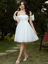 الفساتين غير الرسمية Tosheiny Mini Mesh Bowknot Tulle HomeComing Dress Party White Prom Party
