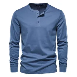 Aiopeson Henley Collar T Shirt Men Casual Solid Color Long Sleeve T Shirt For Men Autumn High Quality 100 Cotton Mens T Shirts 240123