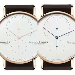 ブランドノモスGlashutteモデルギャングレーズ新しい84 Stunden Automatic Wristwatch Men's Fashion Watchホワイトダイヤルブラックレザートップ品質時計es