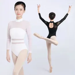 Сценическая одежда с длинными рукавами, балетные трико, гимнастическое танцевальное боди, женский купальник