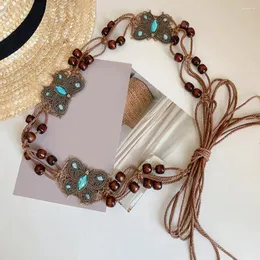 Cintos Senhora Vestido Cinto Vintage Bohemian Beads Decor Étnico Lace Up Ajustável Leve Cinta Cintura Exclusiva Jóias