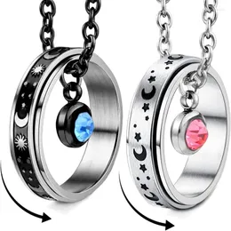 Halskette-Ohrringe-Set, passende Halsketten für Paare, Sonne und Mond, graviert mit Strasssteinen, Angstringe, Anhänger, Geschenk, Freund