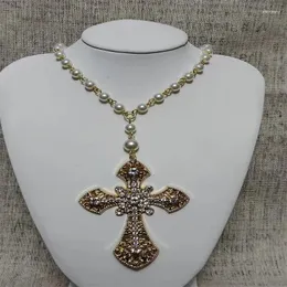 Girocollo Elegante collana con rosario di perle imitazione vittoriana Grande dichiarazione Gotico Emo Vampice Grunge Croce di cristallo fatta a mano