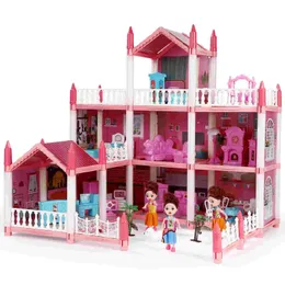 Criança brinquedos bonecas para casa meninas com 3 histórias princesa quarto móveis pp mansão playhouse criança pequena casa de bonecas 240123