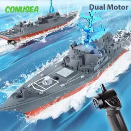 Simulazione di nave da guerra con telecomando ad alta velocità per barca RC 2.4G Modello di nave da guerra mini corazzata Giocattoli per bambini Modello giocattolo per ragazzi Regalo per bambini 240129