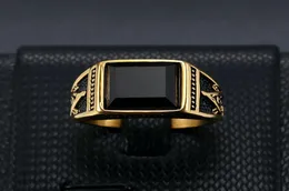 Europeu e americano clássico retro anel titânio aço colorretaining banhado a ouro preto ágata maçônica ag masculino ring5689885