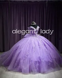 Elmas çivili korseler lila quinceanera kapalı omuz ışıltılı prenses kristal vestidos 15 quinceanera balo gala elbisesi