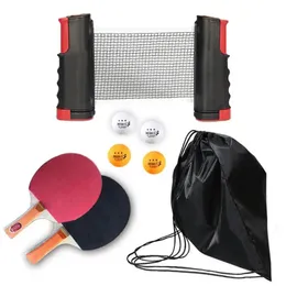 Conjunto de raquete de tênis de mesa portátil telescópico kit de pá de ping pong com rede retrátil 240123