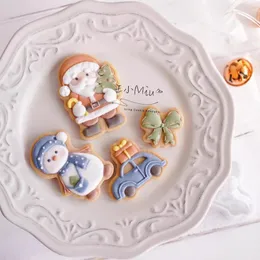 Moldes de cozimento Natal Papai Noel boneco de neve cortador de biscoito estilo nórdico Xmas Bow Car Padrão Biscuit Stamp Sugar Craft Ferramenta de Confeiteiro